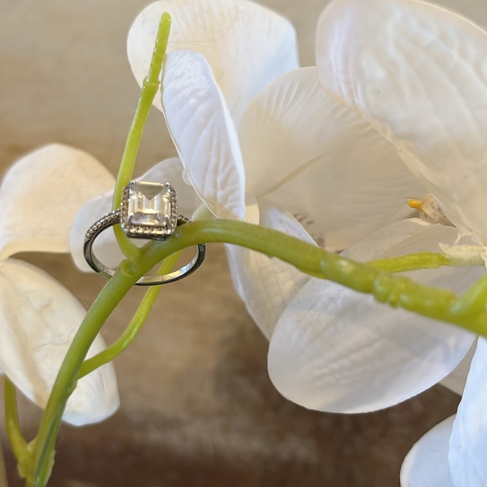Silver Ring With Square-Cut Gemstone, Euc - image 5